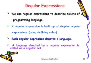 Regular Expression In Programming Lexical Analyser PPTs for Third Lease Computer Sc. and Engineering | PPTX