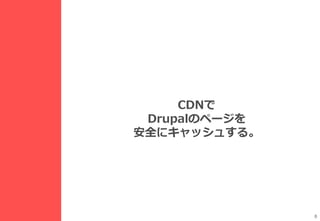 8
CDNで
Drupalのページを
安全にキャッシュする。
 
