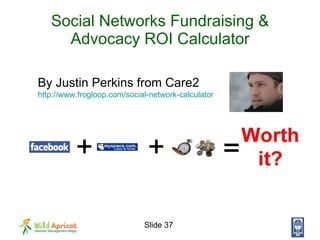 Social Networks Fundraising & Advocacy ROI Calculator By Justin Perkins from Care2 http://www.frogloop.com/social-network-...
