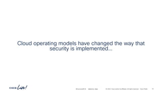 -
#CiscoLiveAPJC © 2024 Cisco and/or its affiliates. All rights reserved. Cisco Public
Cloud operating models have changed the way that
security is implemented…
BRKDCN-2984 19
 