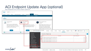 -
#CiscoLiveAPJC © 2024 Cisco and/or its affiliates. All rights reserved. Cisco Public
ACI Endpoint Update App (optional)
https://dcappcenter.cisco.com/aci-endpoint-update.html
BRKDCN-2984 262
 