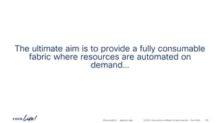 -
#CiscoLiveAPJC © 2024 Cisco and/or its affiliates. All rights reserved. Cisco Public
The ultimate aim is to provide a fully consumable
fabric where resources are automated on
demand…
BRKDCN-2984 300
 