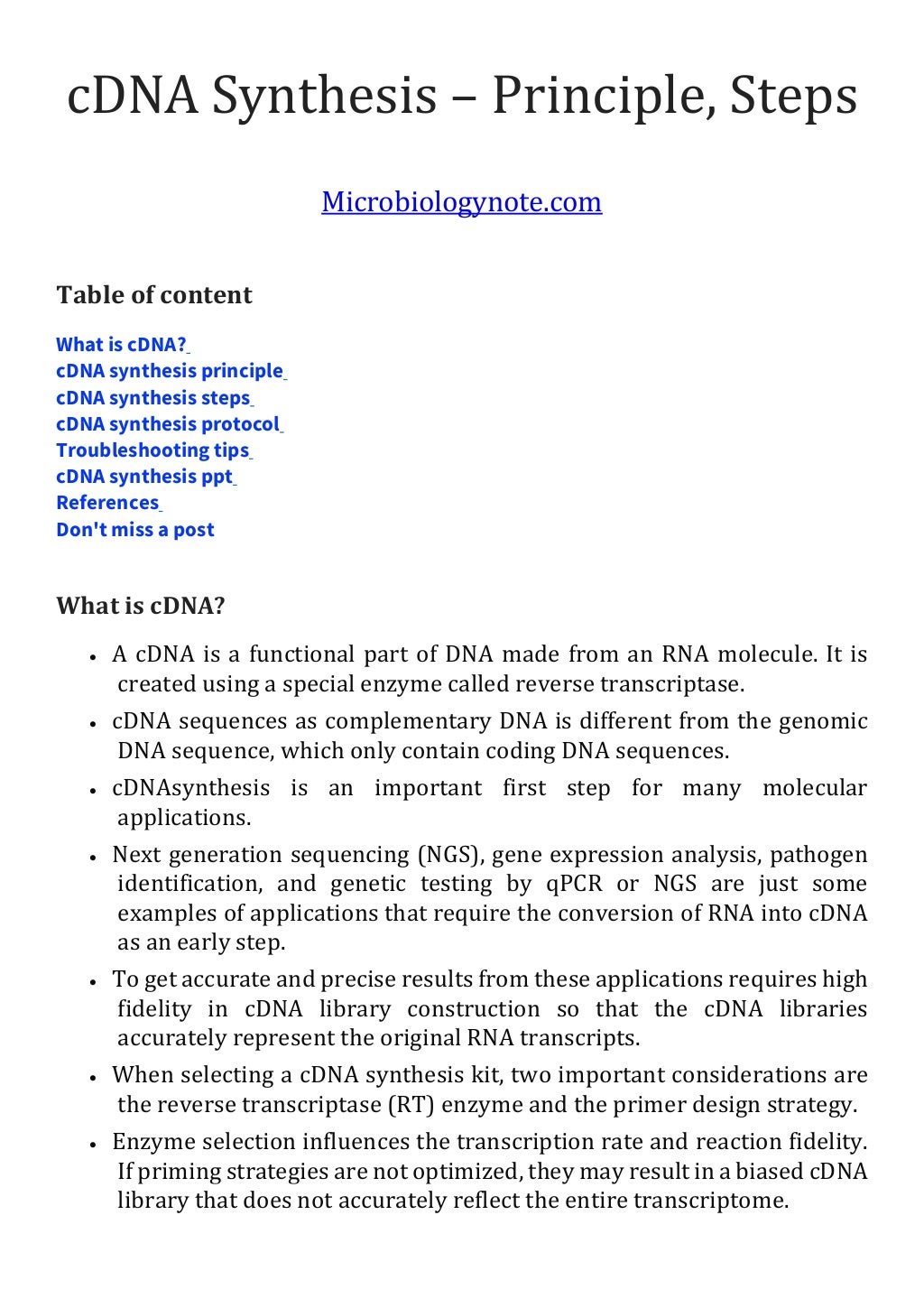 cDNA Synthesis Principle, Steps PDF