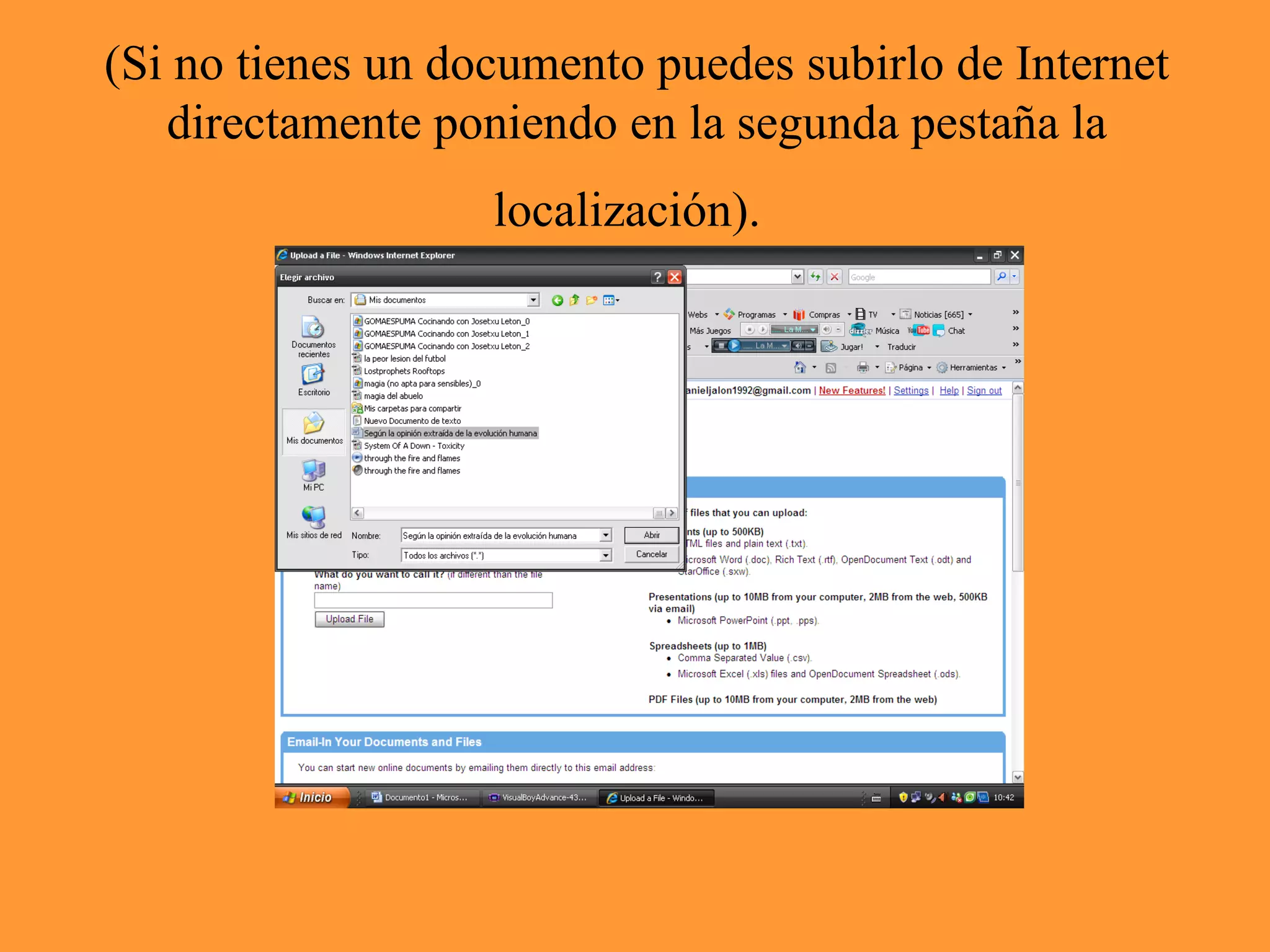 (Si no tienes un documento puedes subirlo de Internet directamente poniendo en la segunda pestaña la localización).