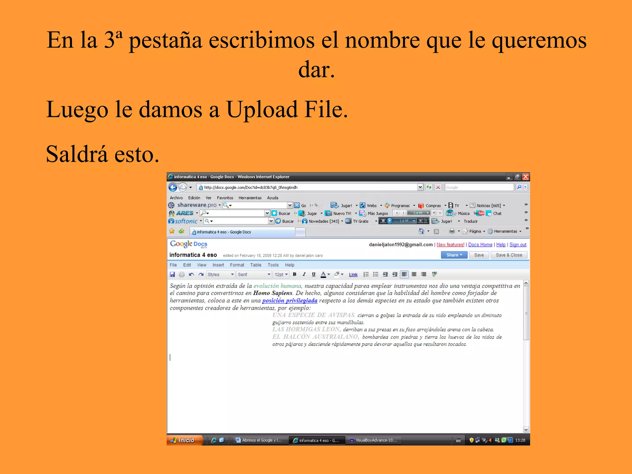 En la 3ª pestaña escribimos el nombre que le queremos dar. Luego le damos a Upload File. Saldrá esto.