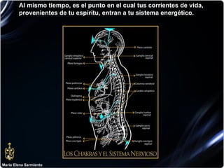 María Elena Sarmiento Al mismo tiempo, es el punto en el cual tus corrientes de vida, provenientes de tu espíritu, entran a tu sistema energético. 