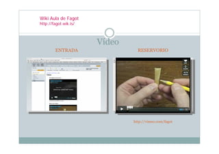 Wiki Aula de Fagot
http://fagot.wik.is/



                       Vídeo
        ENTRADA                  RESERVORIO




                               http://vimeo.com/fagot
 