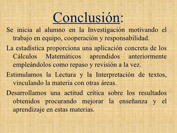 Conclusiones De Un Trabajo De Estadistica Descriptiva