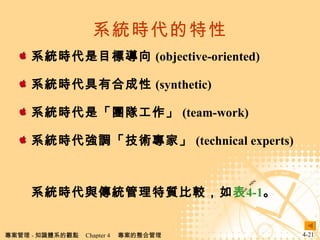 ϵyr ϵyrĿˌ (objective-oriented) ϵyrкϳ (synthetic) ϵyrǡF꠹ (team-work) ϵyr{gҡ (technical experts) ϵyrcy|^  4-1  