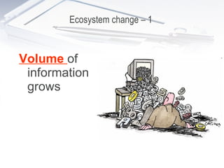 Ecosystem change – 1  Volume  of information grows 