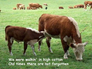 We were walkin' in high cotton Old times there are not forgotten 