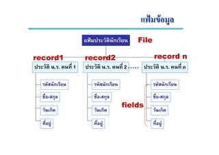 ˂ F˂ F
˂ ก
. . 1 . . 2 . . n
ก
- ก
ก
F
.....
ก
- ก
ก
F
ก
- ก
ก
F
File
fields
record1 record2 record n
 