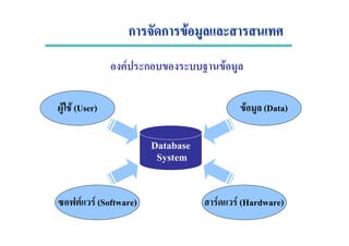 ก ก Fก ก F
F ก F
Database
System
F (Data)
F F (Hardware)F F (Software)
F F (User)
 