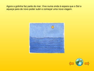 Agora a gotinha faz parte do mar. Vive numa onda à espera que o Sol a aqueça para de novo poder subir e começar uma nova viagem. 