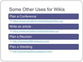 Some Other Uses for Wikis
