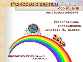 1° CIRCOLO DIDATTICO   VICO EQUENSE Anno Scolastico2009-10 Presentazione  Insediamento Consigli di classe   DIRIGENTE SCOLASTICO: Dott.ssa D.  ADRIANOPOLI 