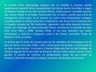 Su carrera como dramaturgo empezó tras su traslado a Londres, donde rápidamente adquirió fama y popularidad. Sus inicios f...