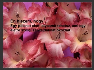 Én hiszem, hogy… Egy pillanat alatt  olyasmit tehetsz, ami egy életre szóló  szívfájdalmat okozhat. 