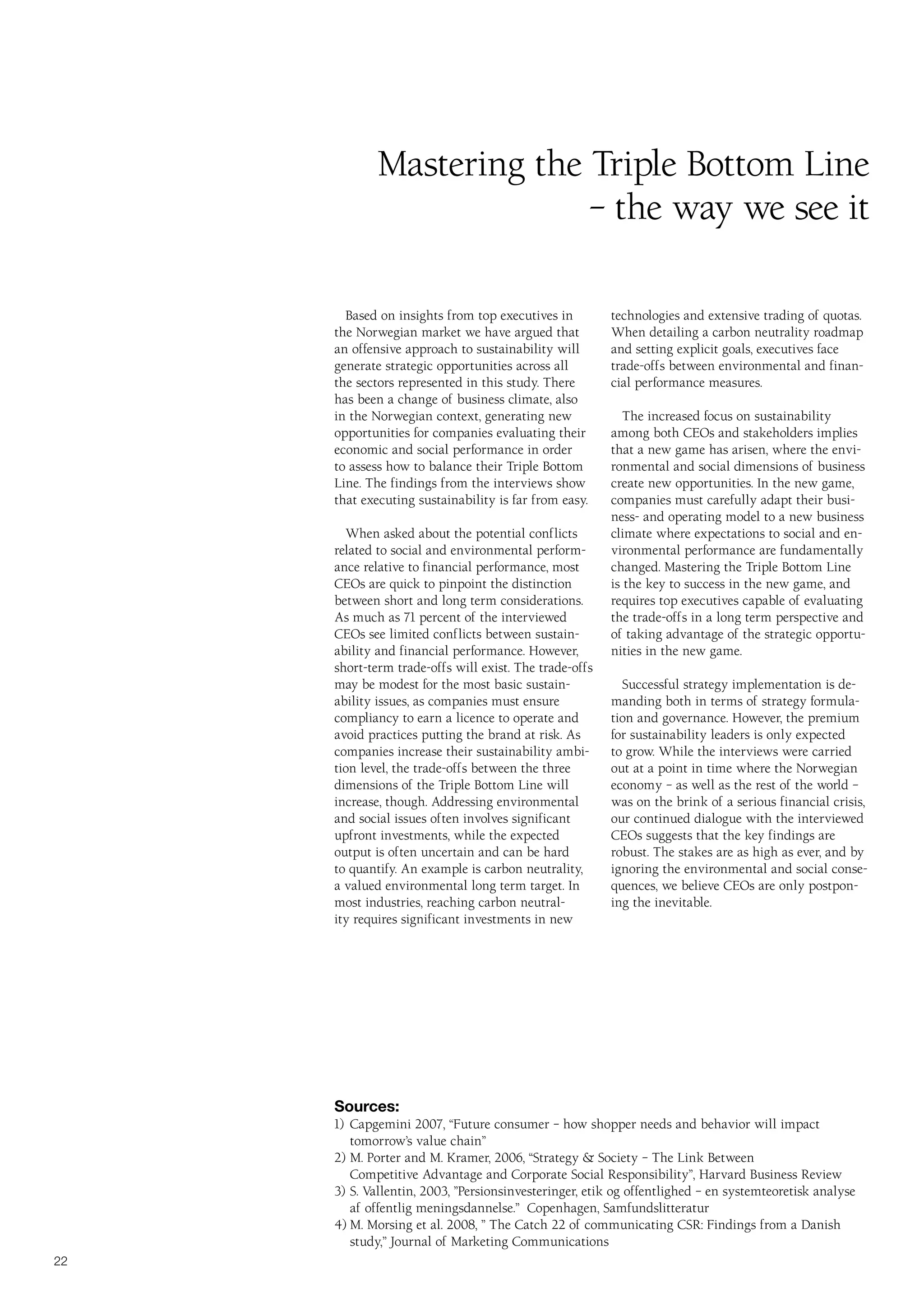 Report - Mastering The Triple Bottom Line