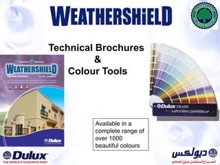 Available in various Smooth and Texture finishesDulux Weathershield Masonry Paint – SmoothAnti-Carbonation and Water Vapour Permeable coatings for Exterior MasonryDulux Weathershield Masonry Paint -Texture FinishesHigh Performance Texture Finishes for Exterior Masonry 0