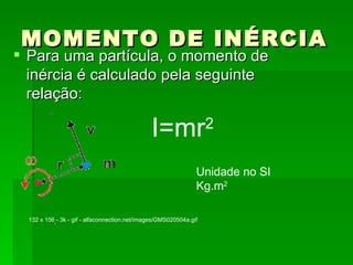 MOMENTO DE INÉRCIA ,[object Object],I=mr 2 132 x 156 - 3k - gif - alfaconnection.net/images/GMS020504a.gif Unidade no SI Kg.m 2 