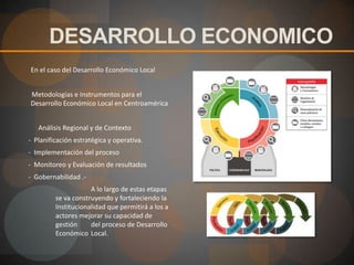 Se entiende como desarrollo al avance en los niveles de crecimiento económico, social, cultural y político de una sociedad o país. Partamos de la idea de que desde la antigüedad, la humanidad ha tenido avances o ha progresado hacia lo que somos ahora.  Esta definición general de desarrollo incluye la especificación de que los grupos sociales tienen acceso a organizaciones y a servicios básicos como educación, vivienda, salud, nutrición, y sobre todo, que sus culturas y tradiciones sean respetadas dentro del marco social de un estado-nación en particular. De conformidad con los conceptos dados a conocer como fundacionales en términos del desarrollo por la Organización de Naciones Unidas -ONU-,, se tiene que el desarrollo en general es básicamente un proceso de vida que permite contar con alternativas u opciones de selección para las personas. Las aspiraciones de las personas pueden ser muchas, pero fundamentalmente se refieren a tres: La búsqueda de conocimientos; La posibilidad de tener una vida prolongada y saludable; Tener acceso a los recursos que permitan un aceptable nivel de vida. 