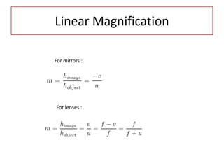 Ray Optics Formulaes