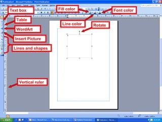 Text box
Table
WordArt
Insert Picture
Lines and shapes
Vertical ruler
Rotate
Font colorFill color
Line color
 