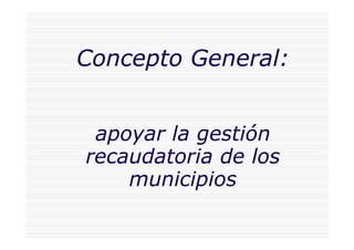 Concepto General:


 apoyar la gestión
recaudatoria de los
    municipios
 