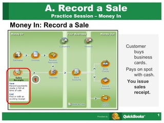 A. Record a Sale Practice Session – Money In ,[object Object],Customer buys business cards. Pays on spot with cash. You issue sales receipt. 1 