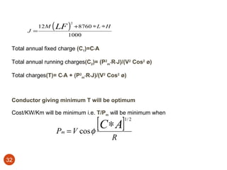 <ul><li>Total annual fixed charge  (C 1 )=C * A </li></ul><ul><li>Total annual running charges (C 2 )= (P 2 m * R * J)/(V ...
