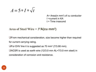 A= Area(in mm 2 ) of cu conductor I =current in KA t = Time insecond <ul><li>Area of Steel Wire = 3 *A(cu mm 2 ) </li></ul...