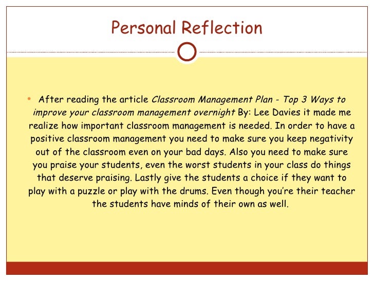 Reflection paper about classroom management