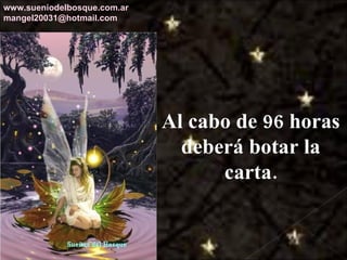 Al cabo de 96 horas deberá botar la carta. www.sueniodelbosque.com.ar [email_address] 