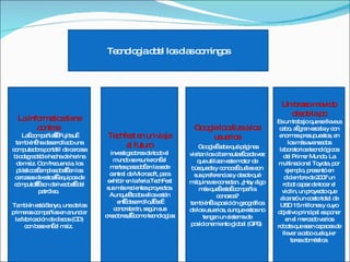 Tecnologia ddel los dias comingos La informatica tiene contras  La  compañía    Fujitsu  también  ha desarrollado una computadora portátil de carcasa biodegradable hecha de harina de maíz. Con frecuencia, los plásticos  empleados   en las carcasas de estos   equipos de cómputo    son derivados   del petróleo.  También está Sanyo, una de las primeras compañías en anunciar la fabricación de discos (CD) con base en  el maíz.  Techfest en un viaje al futuro investigadores de todo el mundo se reunieron  el martes pasado  en la sede central de Microsoft, para exhibir en la feria TechFest sus más recientes proyectos. Aunque  todos ellos están en   desarrollo,   se  concretarán, según sus creadores,   como tecnologías  Google localiza a los usuarios Google  sabe qué páginas visitan los cibernautas  cada vez que utilizan este motor de búsqueda y conoce  cuáles son sus preferencias y desde qué máquina se conectan. ¿Hay algo más que  esta  compañía conozca? también  la posición geográfica de los usuarios, aunque estos no tengan un sistema de posicionamiento global (GPS)  Un brazo movido desde la pc Es un trabajo que se lleva a cabo, a  gran escala y con enormes presupuestos, en los más avanzados laboratorios tecnológicos del Primer Mundo. La multinacional Toyota, por ejemplo, presentó en diciembre de 2007 un robot capaz de tocar el violín, un proyecto que alcanzó un costo total de USD 15 millones y cuyo objetivo principal es poner en el mercado varios robots que sean capaces de llevar a cabo cualquier tarea doméstica. 