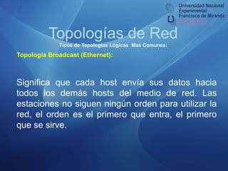 Topologías de RedTipos de Topologías Físicas mas Comunes:Topología  Árbol:Switch: es un dispositivo digital de lógica de interconexión de redes de computadores . Su función es interconectar dos o más segmentos de red, pasando datos de un segmento a otro destino.switchswitchswitch