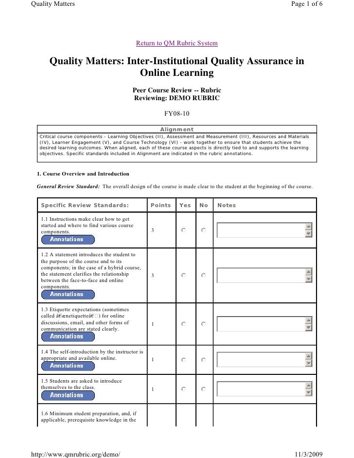 QM Rubric Per Standard Instrument