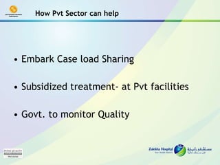 Embark Case load Sharing  Subsidized treatment- at Pvt facilities Govt. to monitor Quality How Pvt Sector can help 