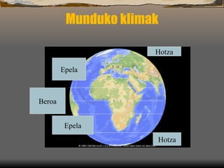 Munduko klimak Beroa Epela Hotza Epela Hotza 