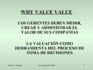 WHY VALUE VALUE LOS GERENTES DEBEN MEDIR, CREAR Y ADMINISTRAR EL VALOR DE SUS COMPANÍAS LA VALUACIÓN COMO HERRAMIENTA DEL PROCESO DE TOMA DE DECISIONES 