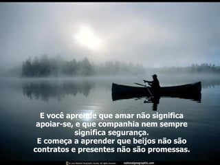 E você aprende que amar não significa apoiar-se, e que companhia nem sempre significa segurança. E começa a aprender que beijos não são contratos e presentes não são promessas. 