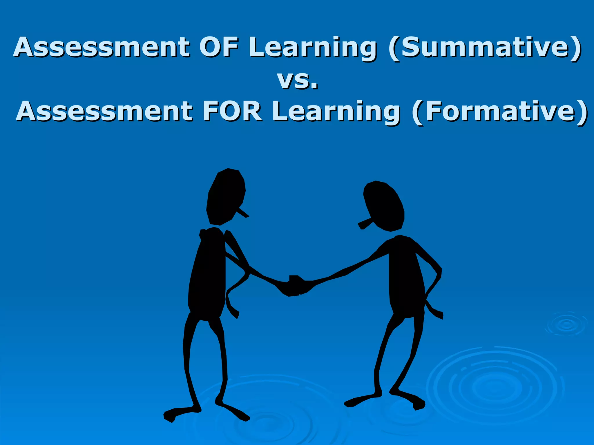 Assessment OF Learning (Summative)  vs.  Assessment FOR Learning (Formative) 