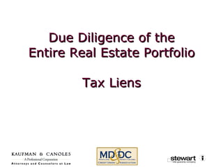 Due Diligence of the Entire Real Estate Portfolio Tax Liens 