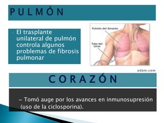 Inhibición de linfocitos TInmunosupresores: Ciclosporina,FK506 y RapamicinaLa ciclosporinael agente inmunosupresor más importante en la práctica clínica con ella comienza la era moderna en el trasplante.Inhibe la transcripción de la interleucina,  bloquea el crecimiento y diferenciación de células T dependiente de la IL-2 .Inconveniente toxicidad renal considerable.FK506 Margen terapéutico más amplio. Streptomyces FKBP (tacrolimus)RapamicinaStreptomyces Rapa ui inhibe transducción desde IL-2R (Sirolimus)