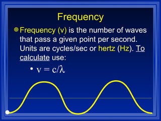 Atomic Emission Spectrum How color tells us about atoms? The  atomic emission spectrum  of an element is the set of frequencies of the EM waves emitted by atoms of the element.  Each is unique to the individual element giving a pattern of visible colors when viewed through a prism. 
