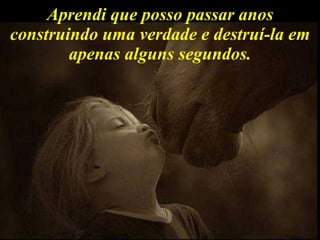 Aprendi que posso passar anos construindo uma verdade e destruí-la em apenas alguns segundos. 