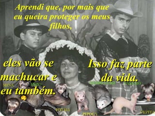 Aprendi que, por mais que eu queira proteger os meus filhos,   Isso faz parte da vida. eles vão se machucar e eu também. 