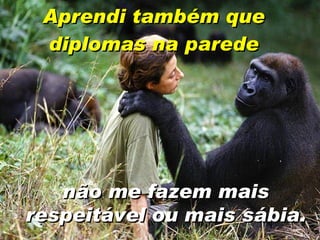 Aprendi também que diplomas na parede não me fazem mais respeitável ou mais sábia. 