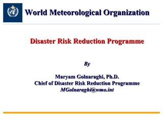 World Meteorological Organization Disaster Risk Reduction Programme By Maryam Golnaraghi, Ph.D. Chief of Disaster Risk Reduction Programme [email_address] 