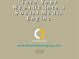 WordPress: Turn Your Website into a Social Media Engine www.thewholebraingroup.com 109 East Ann Street Ann Arbor, MI 48104 (734) 929-0431 